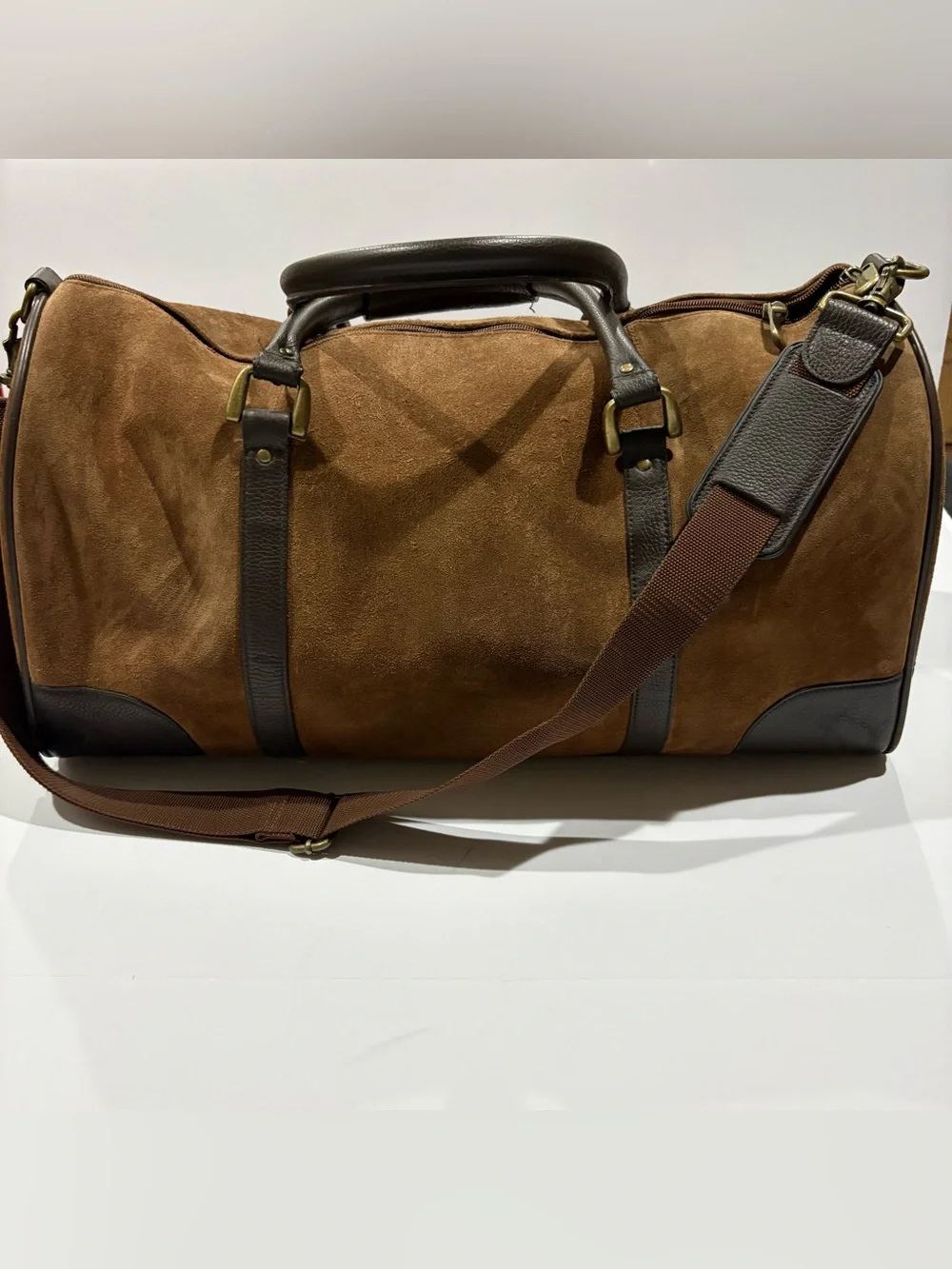 Marlboro Vintage Leather Suede Grit Weekender Duffel Bag Brown large